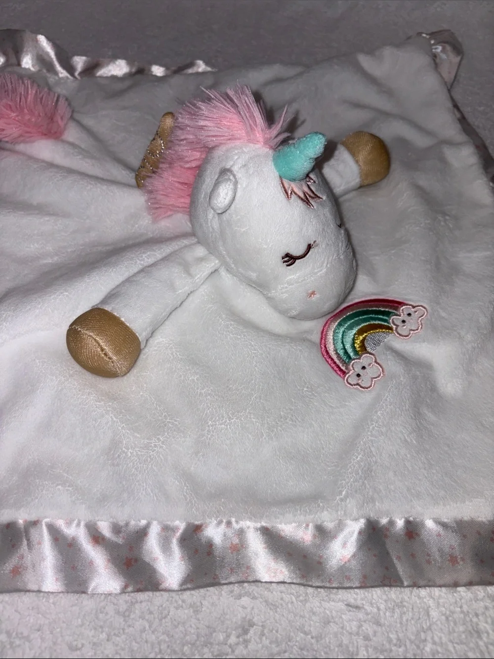 Douglas baby rainbow Unicorn Snuggle Lovey Blanket - White & Pink Plush Comfort
